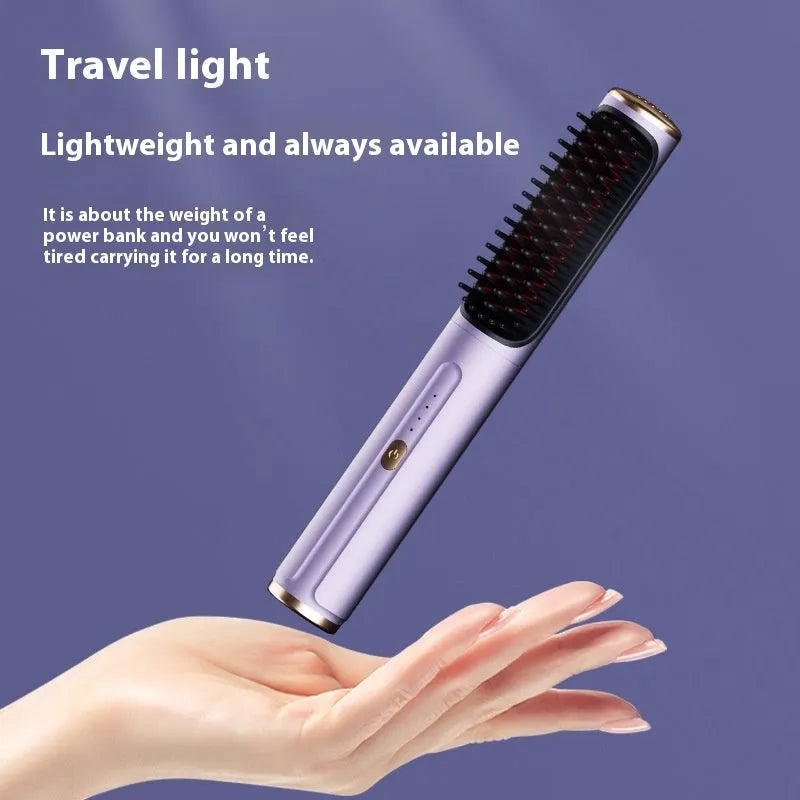 Wireless straight comb in dark grey, rose gold, or rosemary violet colours for cordless hair styling