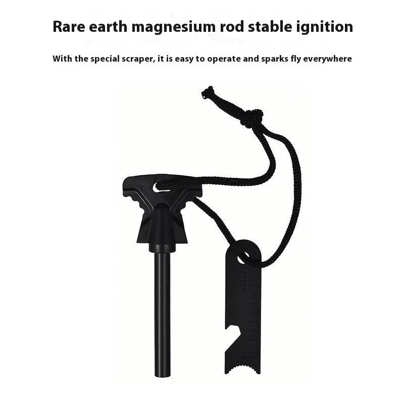 Butterfly-shaped stainless steel survival tool with firesteel, blade, and bottle opener.