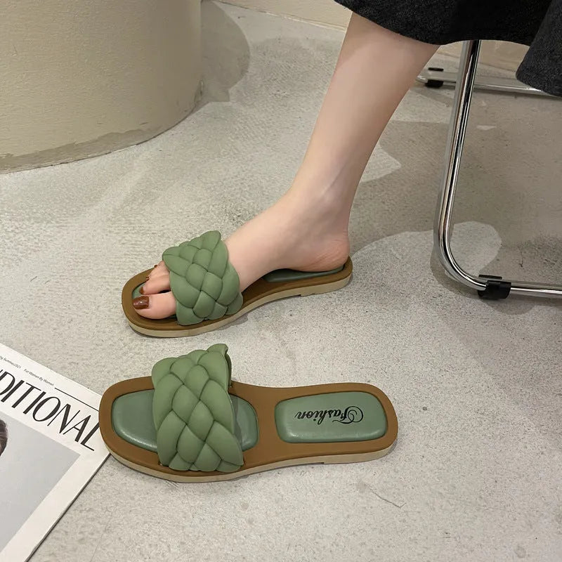 Women's plaid pattern PVC beach sandals with a thick anti-skid sole in black, green, orange, or white.
