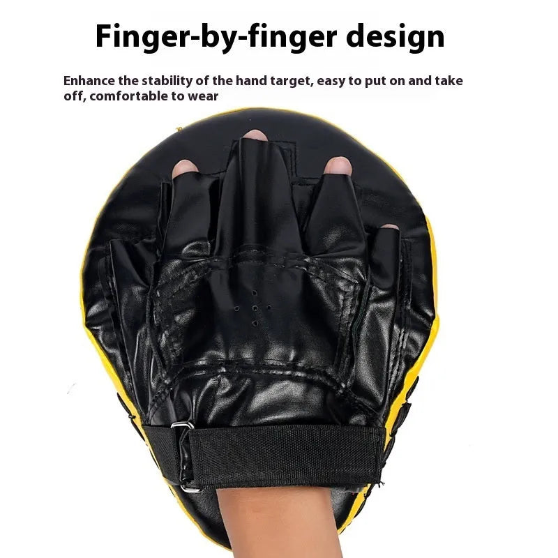 Boxing punch mitts and target pads for Sanda and Muay Thai training, available in curved or flat designs with multiple colour options.