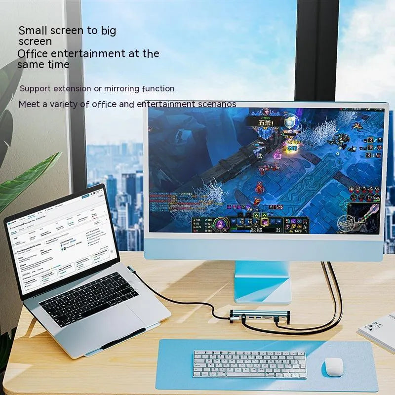 Aluminium alloy notebook docking station bracket with 5-in-1 USB 3.0 ports and 0.4m cable