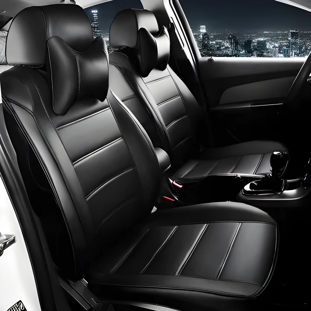 Cow leather car seat cover in beige and black with red line colour options