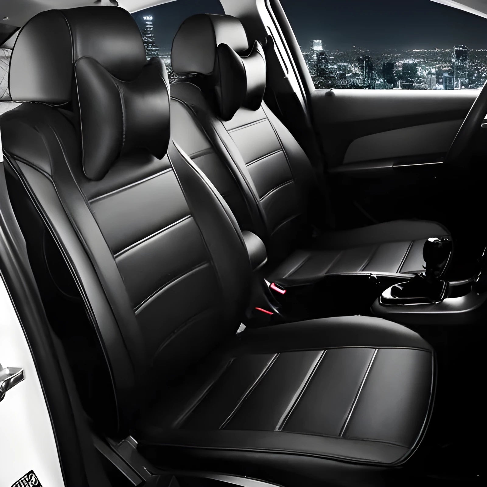 Cow leather car seat cover in beige and black with red line colour options