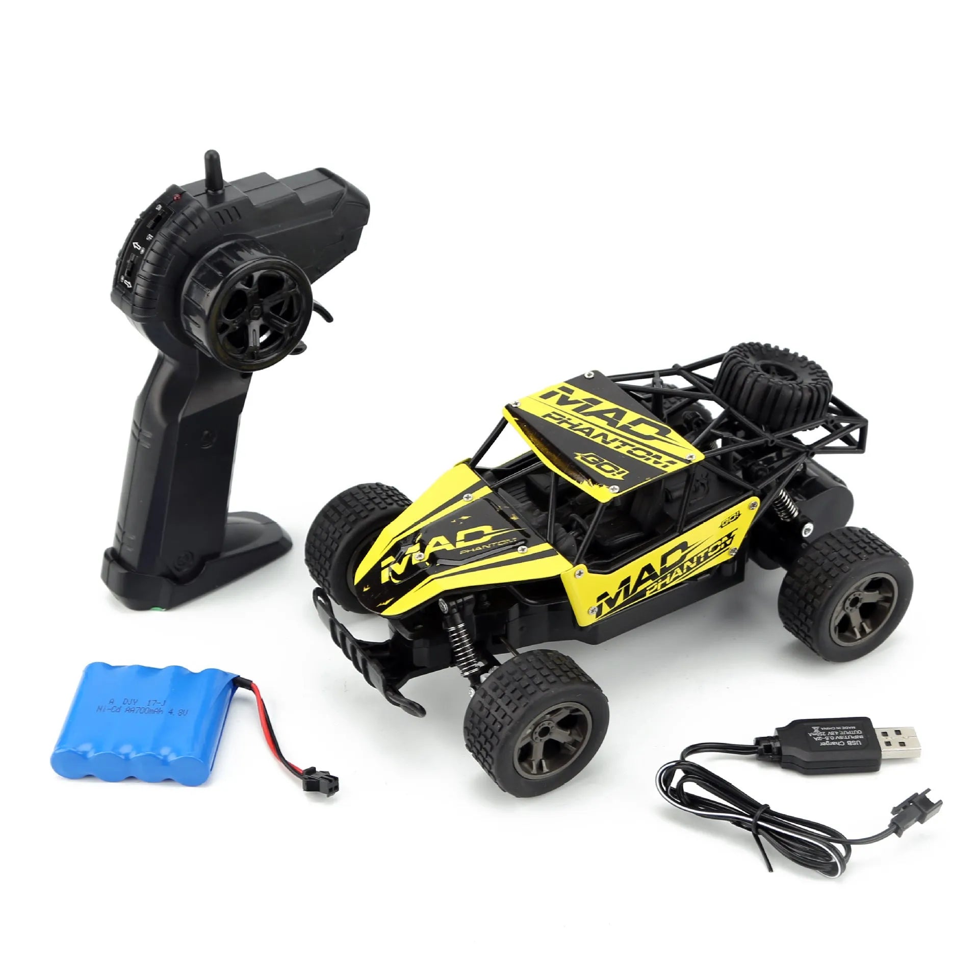 Blue and yellow 1:18 scale remote control off-road car with 2.4Ghz transmitter