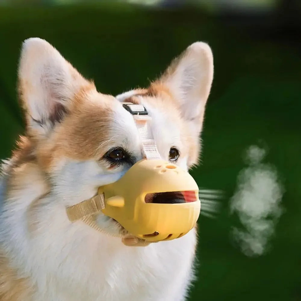 Portable adjustable dog muzzle in blue for small to medium dogs with breathable basket design