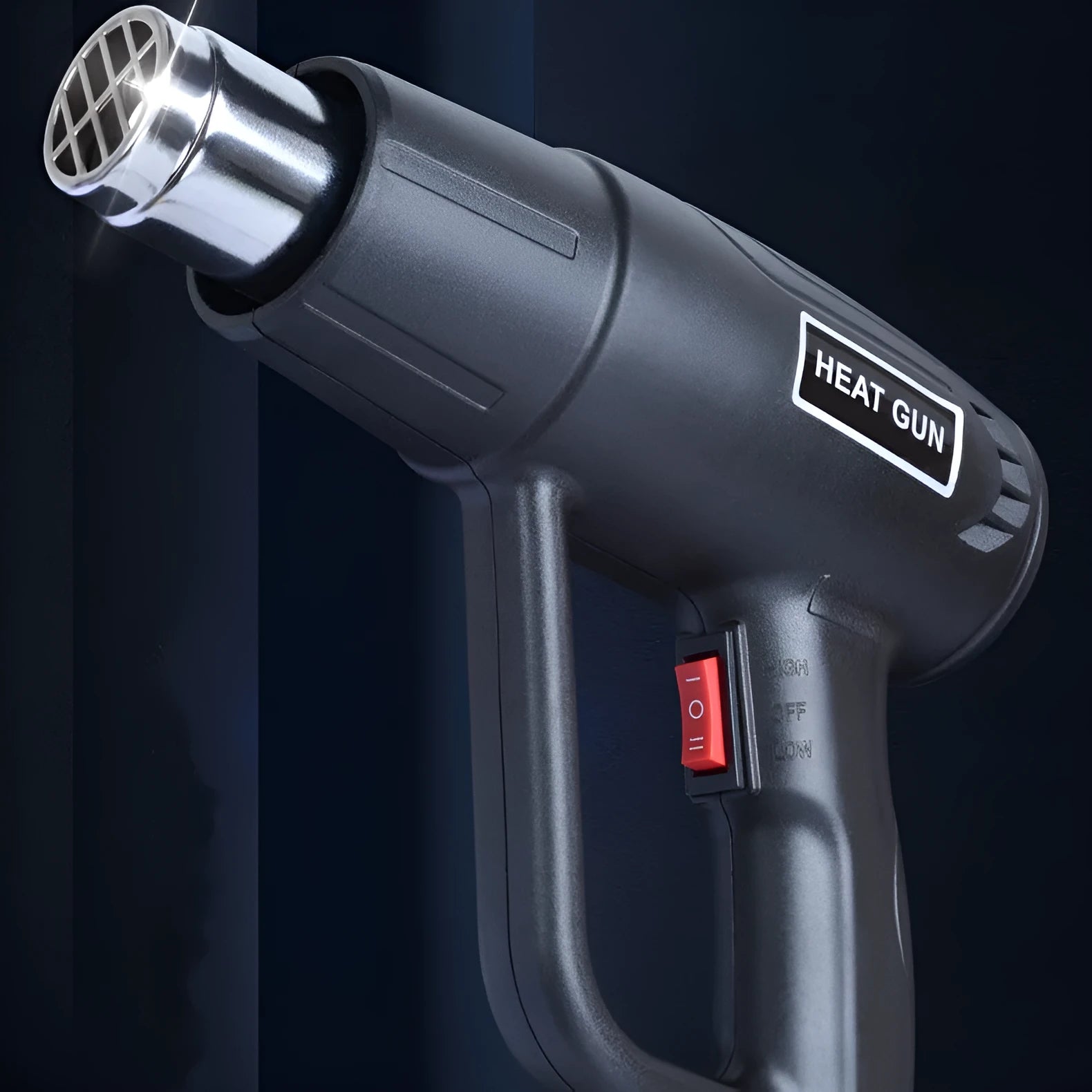 2000W industrial hot air gun with a non-slip thermal shell and a grid-type air outlet.