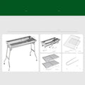 Stainless steel folding portable barbecue grill set up outdoors.