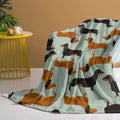 Green flannel sausage printed blanket with pet theme, 75x100cm, soft fluffy throw for sofa or beach camping