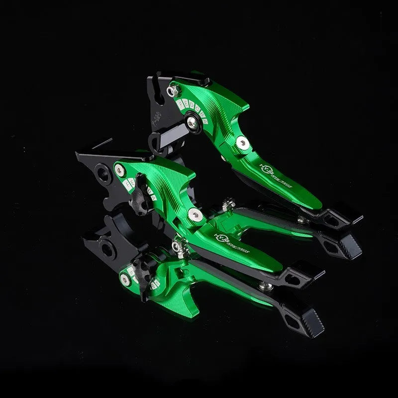 Pair of anodised aluminium motorcycle brake and clutch levers with six-speed adjustable length mechanism