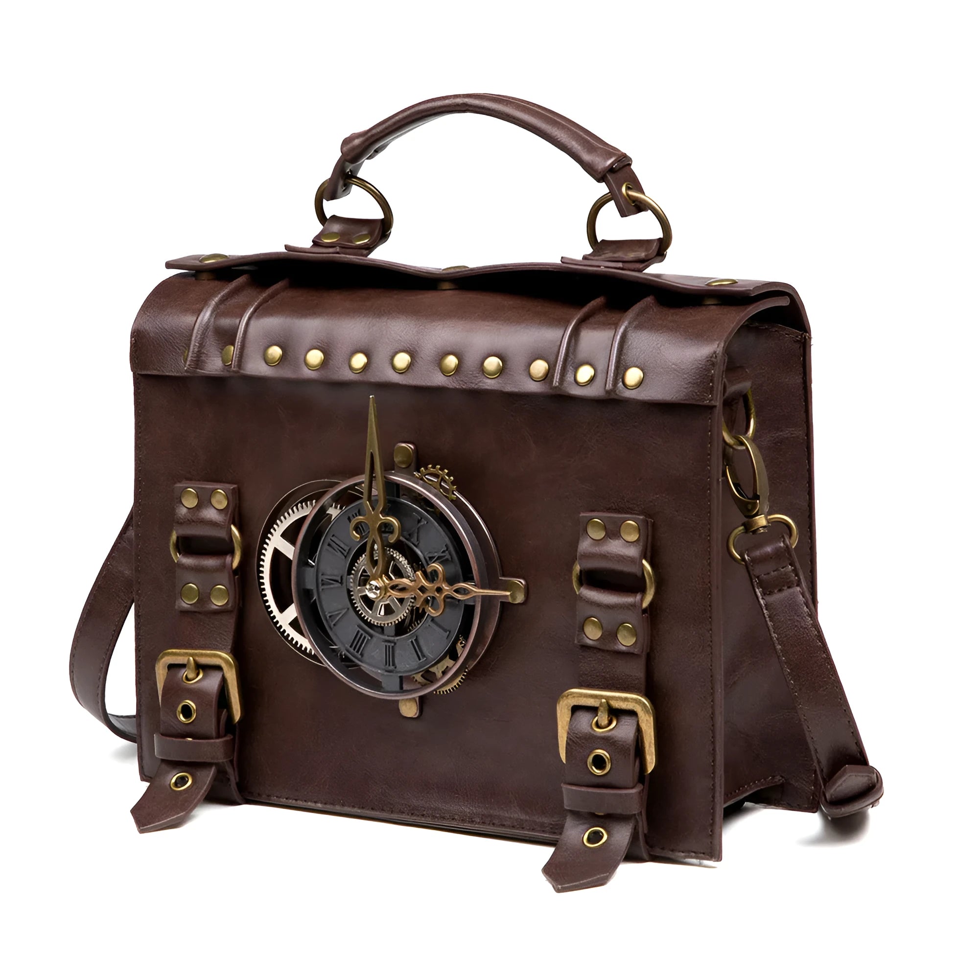 Bronze hardware steampunk industrial retro shoulder bag with pillow bag design