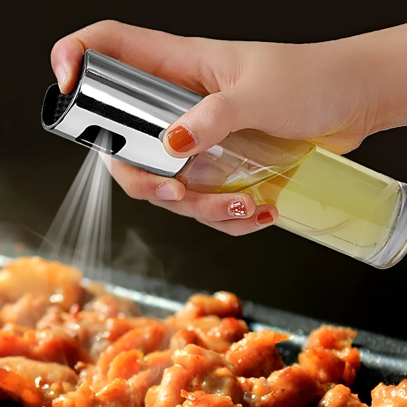 Gold push-pump oil spray bottle for BBQ and kitchen cooking with 100ml capacity
