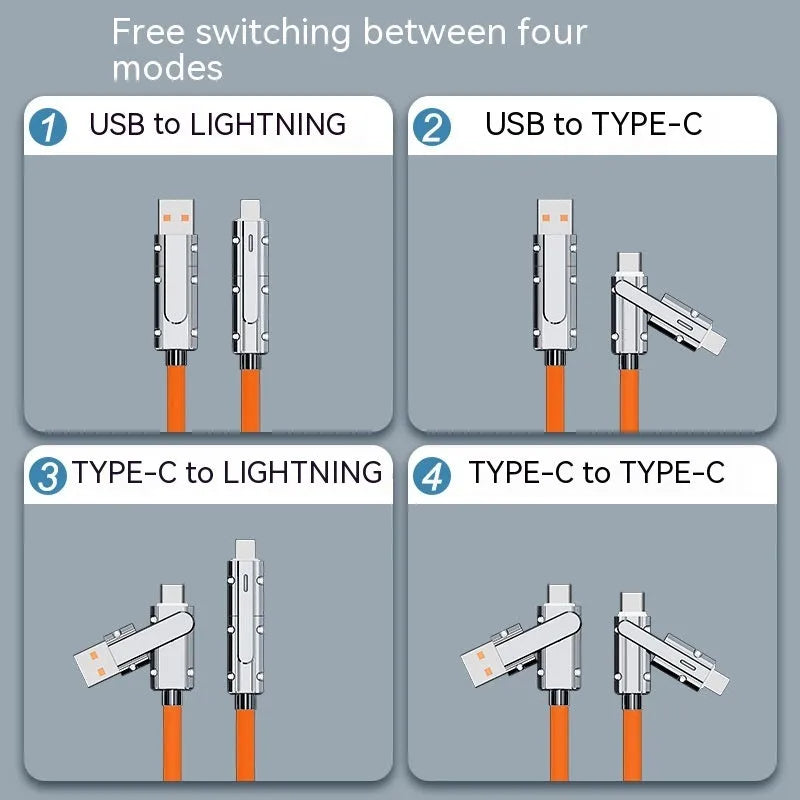 Orange fast charge mobile phone cable with zinc alloy connectors showing 1 metre length