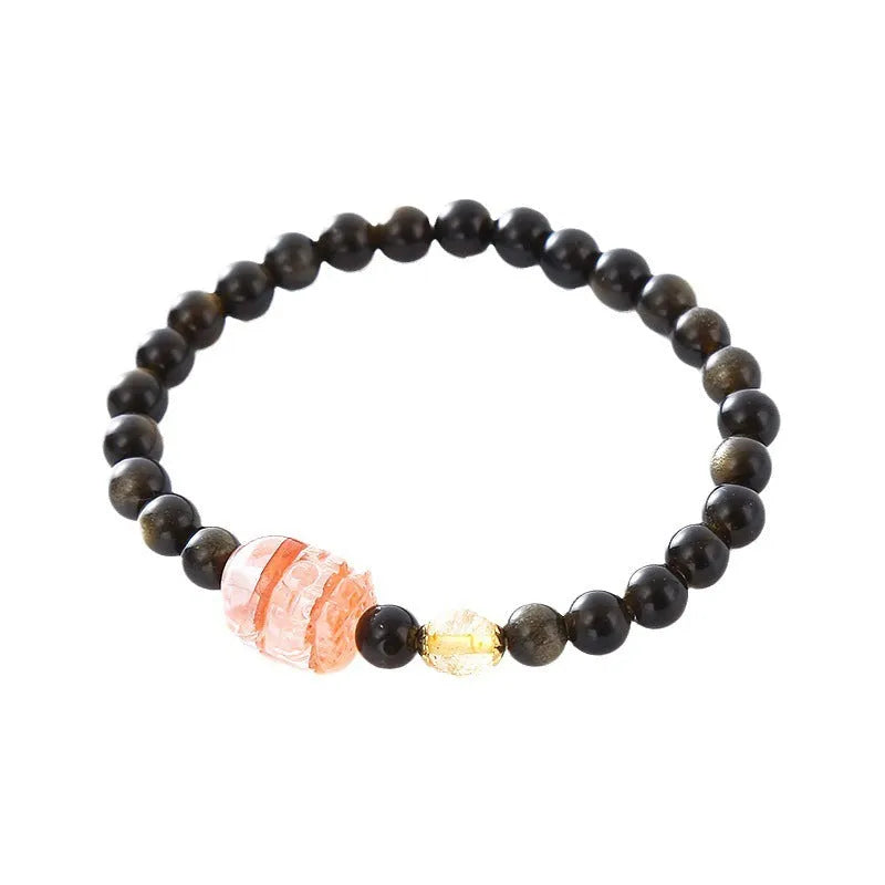 Natural obsidian pi xiu bracelet with ethnic retro styling and animal zodiac modelling