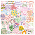 Pack of 50 Danish pink motivational stickers with cartoon graffiti patterns, each 4-6cm.