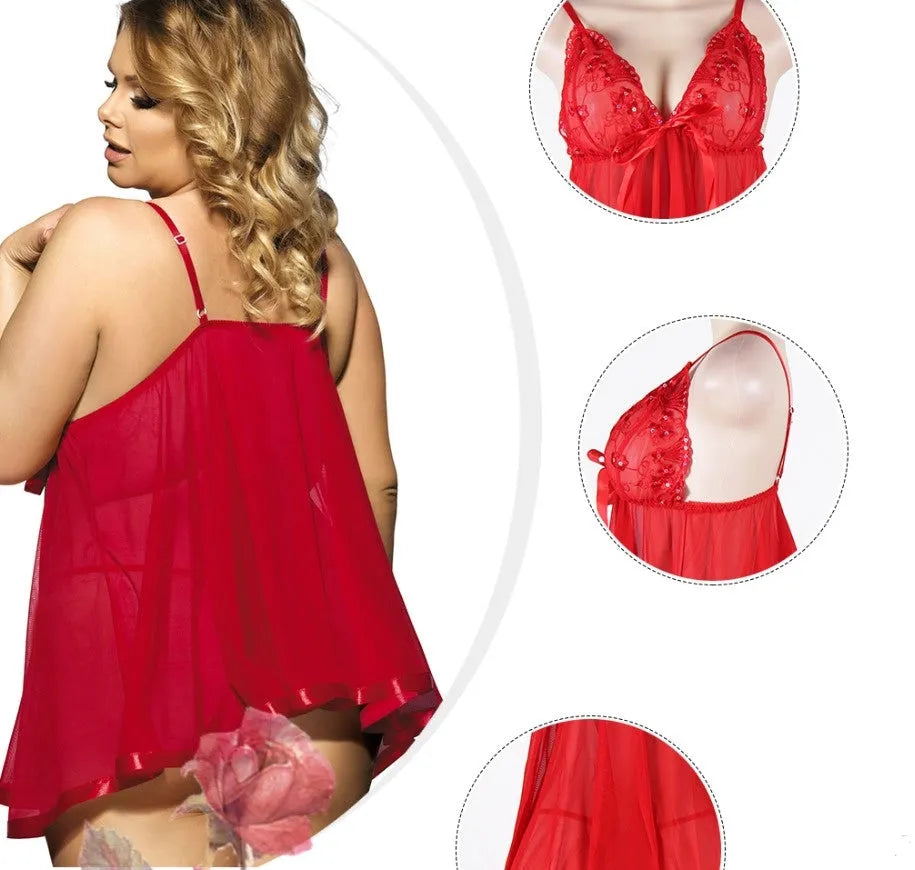 A purple seamless lace sleepdress for women, shown on a hanger, available in sizes up to 6XL.