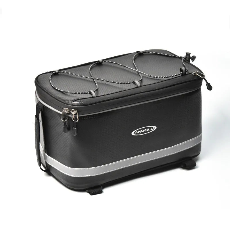 Black PU leather backseat bag for bicycle rack equipment with 12 litre capacity