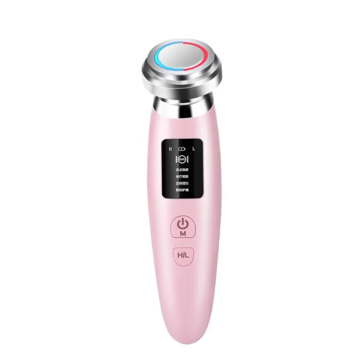 Pink handheld facial cleansing and rejuvenation beauty instrument showing 185mm length