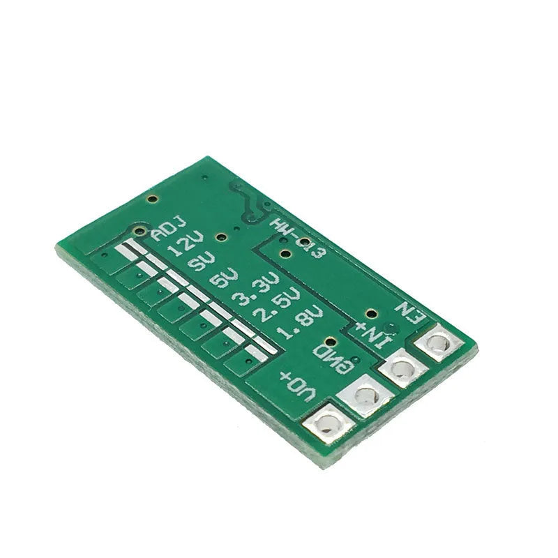 Green circuit board DC-DC power module converting 12-24V to 5V with 3A output capacity
