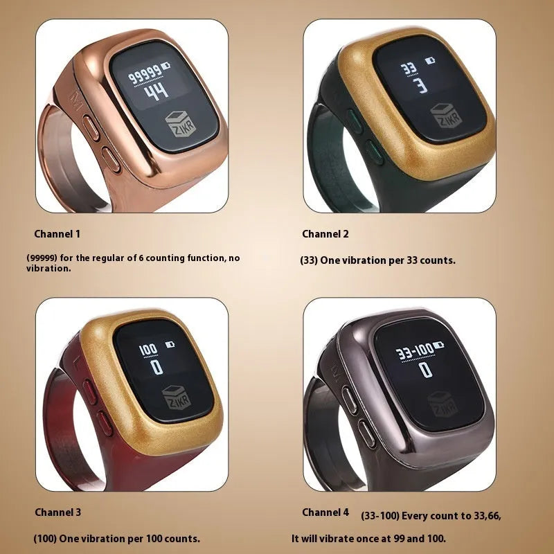 Digital electronic tasbih counter with LCD screen shown in rose gold colour.