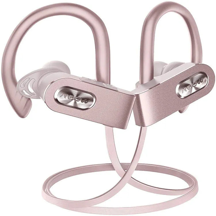 Red, black, and pink Bluetooth hanging ear earphones with bilateral stereo sound