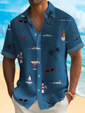 Men's loose fit Hawaiian shirt with colourful digital print pattern on polyester fabric.