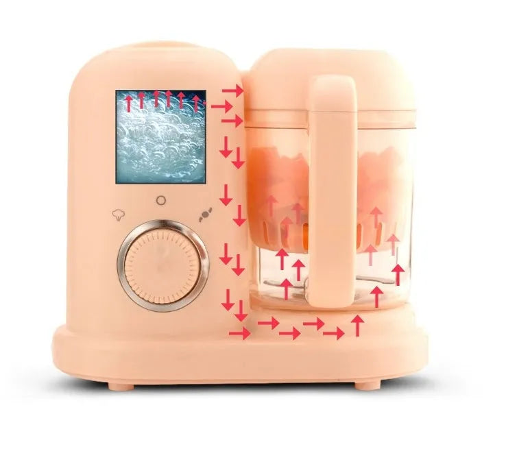 Baby food processor with steamer and blender functions in green or pink colour options