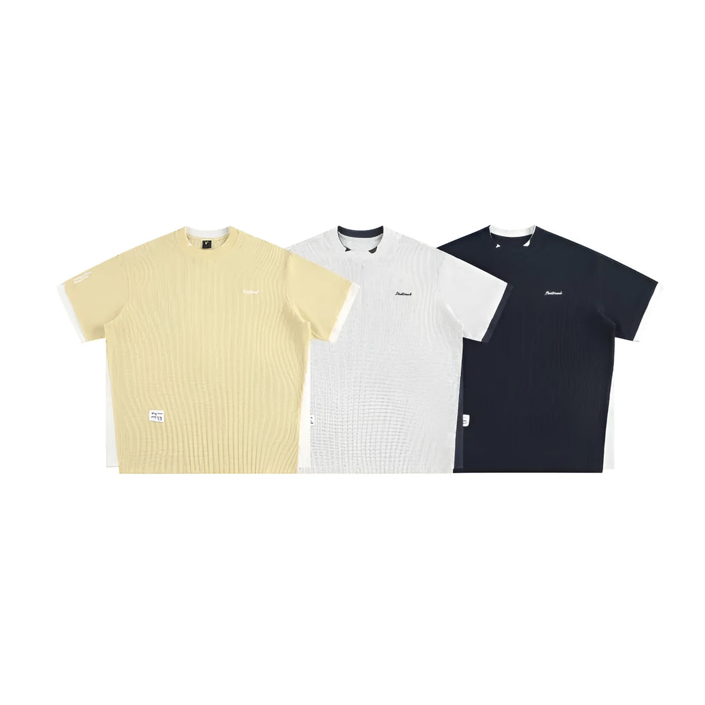 Retro alphabet embroidered waffle short-sleeved T-shirt in loose fit pullover style