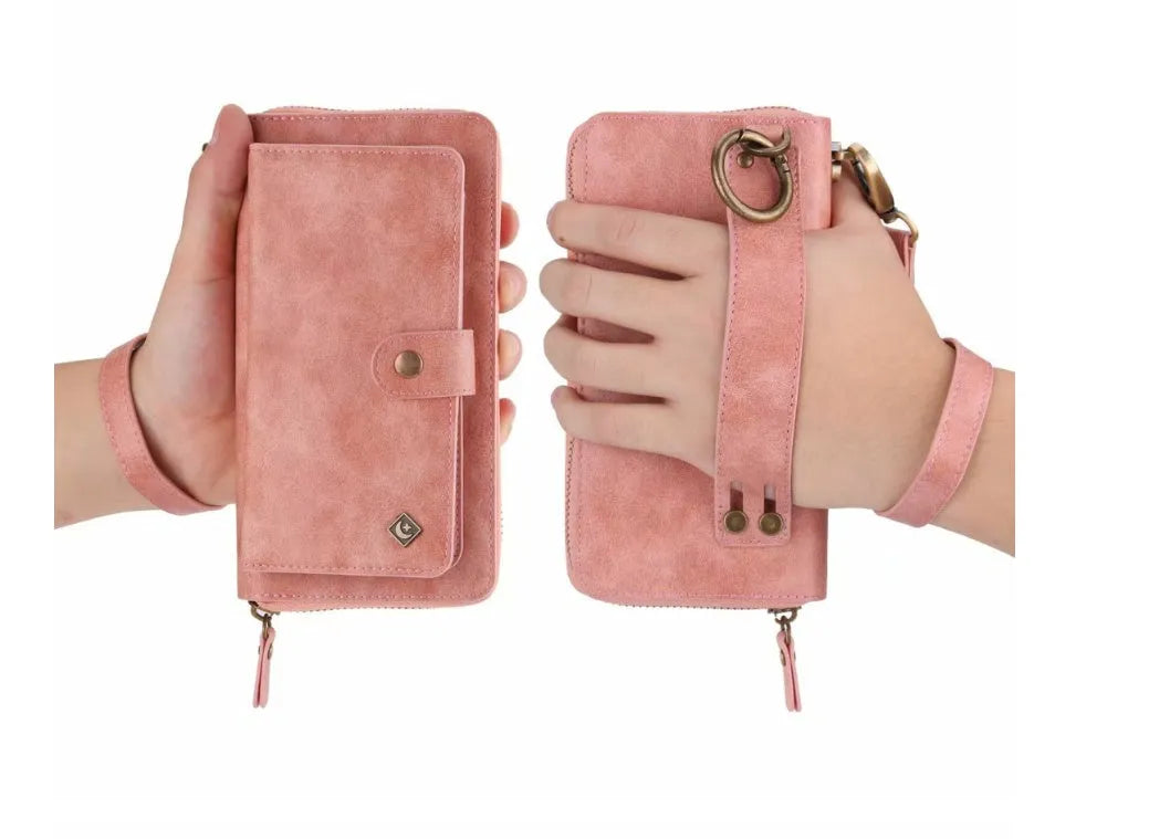 Black imitation leather wallet phone case with zip closure for Samsung Galaxy Note8.
