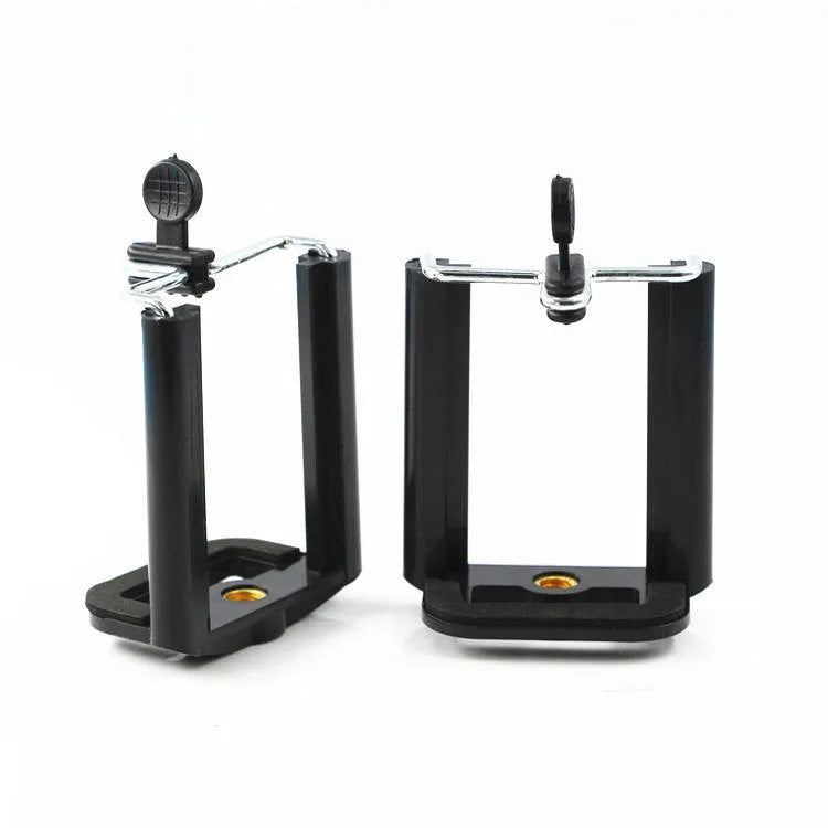 Black plastic U clip mobile phone holder bracket for attaching phones to hoses and poles