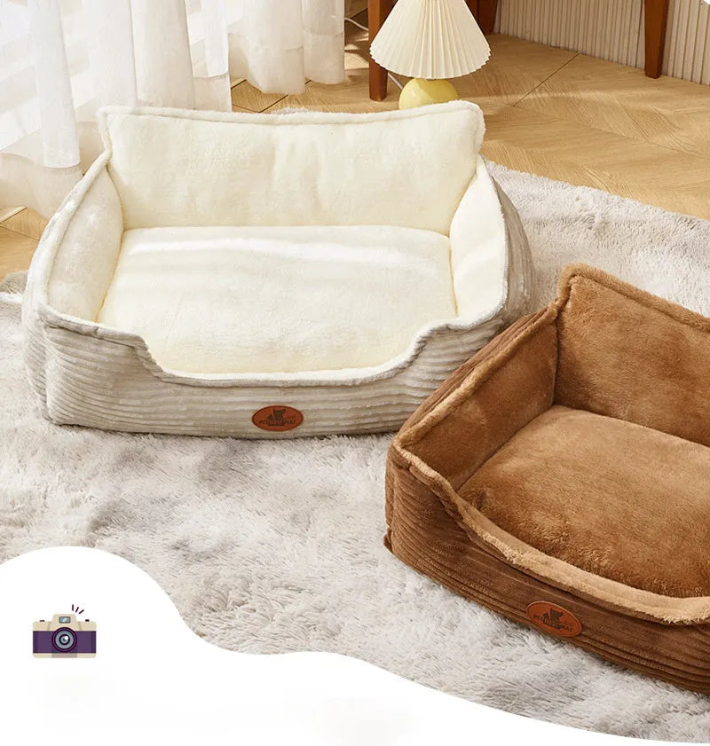 Universal kennel pet bed for small dogs and cats with a removable cover in coffee colour.