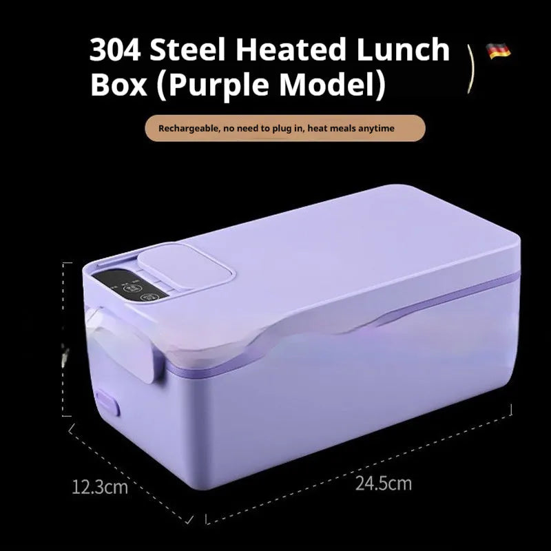 USB electric lunch box with 304 stainless steel liner, 40W heating, compact 245x90x124mm, available in Ivory White, Violet, Grass Green