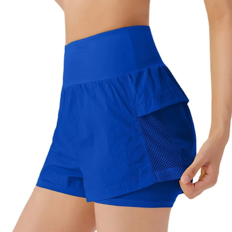 Women's loose fit cotton blend quick-drying sports shorts shown in available colours on size chart