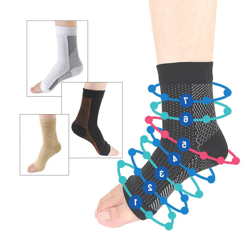 Korean-style compression sports socks in white, black, skin colour, and copper with invisible heel design