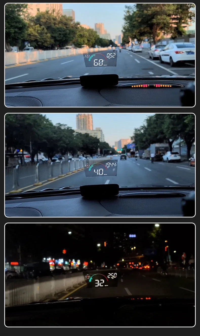 Black universal head-up display car GPS speed compass projector with USB connection