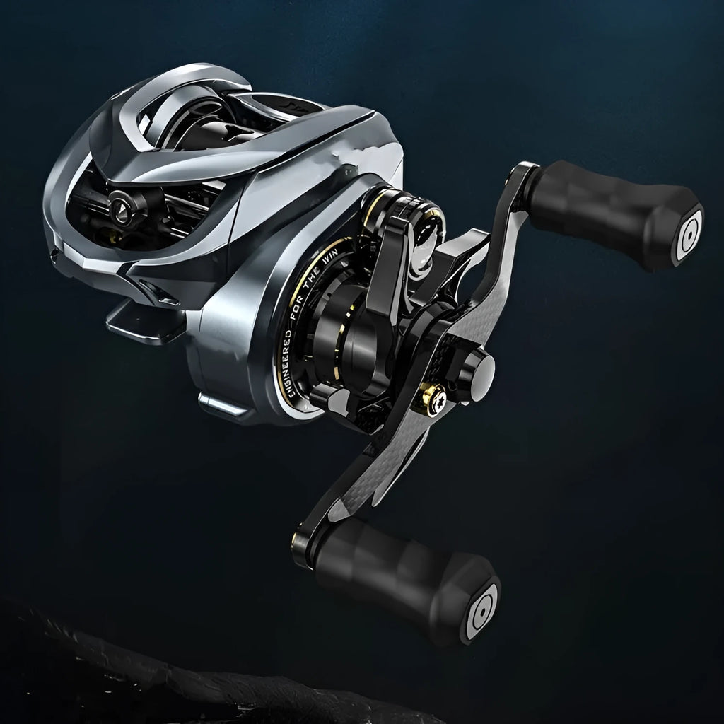Magnesium frame baitcasting reel with bait finesse system in Falcon microdroplet colour