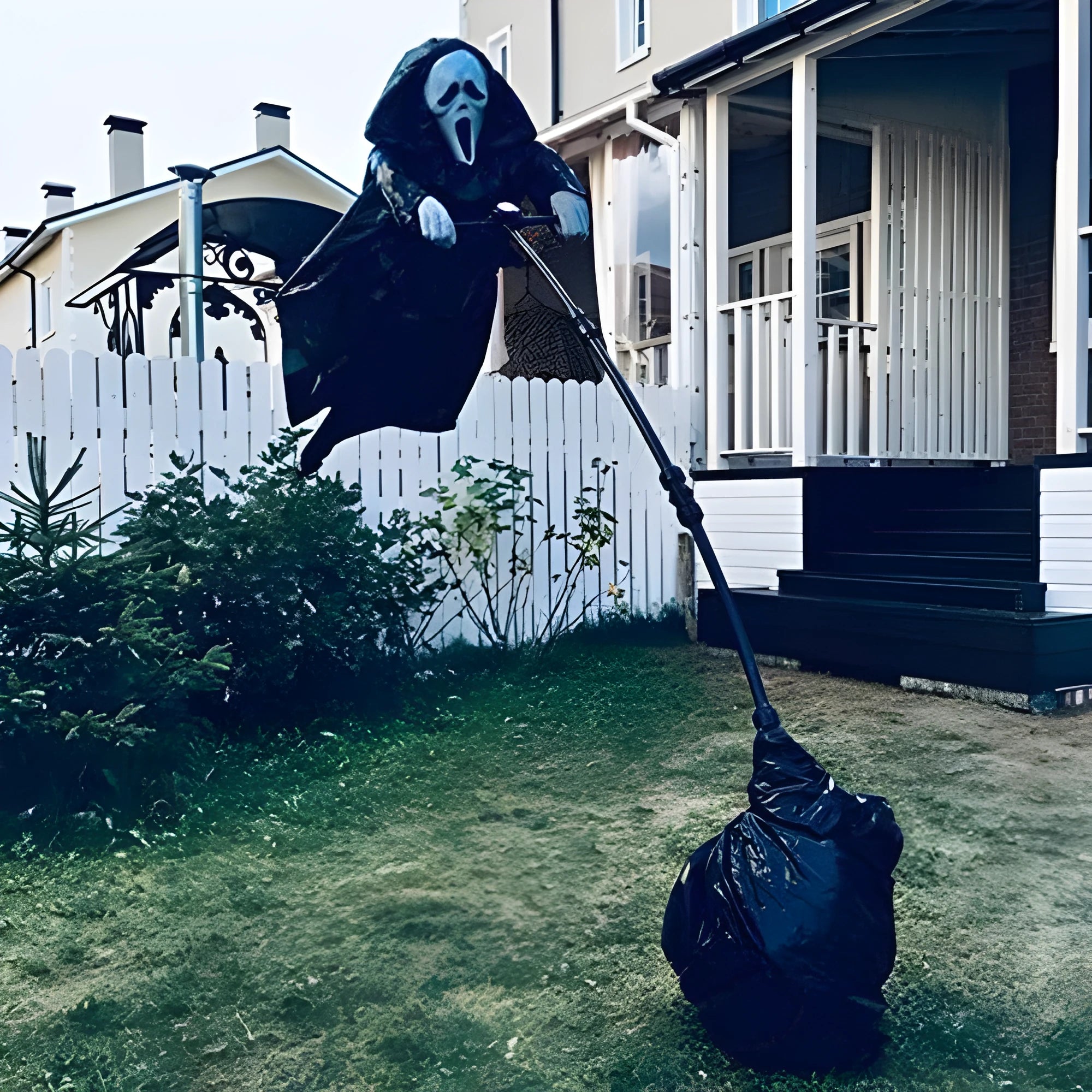 Plastic skeleton scarecrow Halloween decoration with screaming skull, 70cm tall