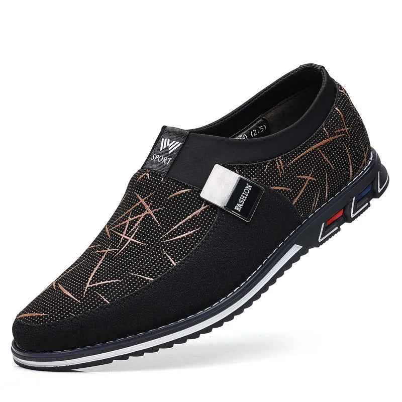 Men's grey-white casual low-top shoes with synthetic leather uppers and rubber flat soles