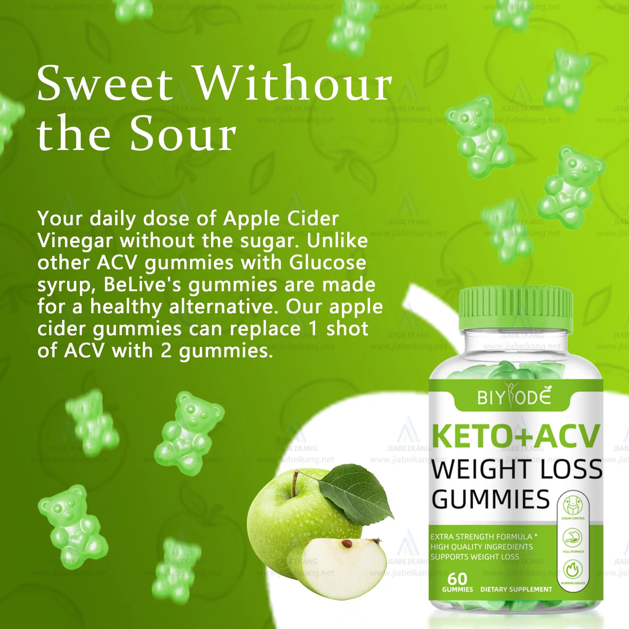 Biyode keto gummies apple cider vinegar ACV bear gummies 60 count bottle weight management supplement