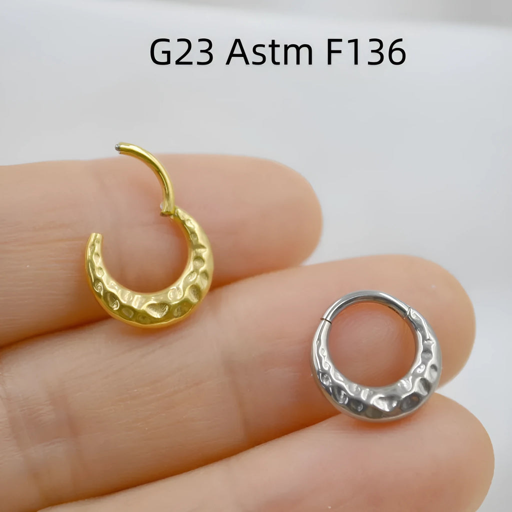 Titanium alloy concave-convex carved nose ring in silver or gold colour, 1.2mm thickness
