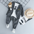Boys' grey three-piece cotton suit with jacket, waistcoat, and trousers for toddlers