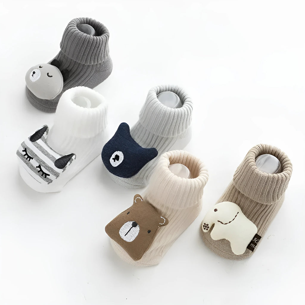 Children's non-slip socks in combed cotton with double needle construction for babies and toddlers