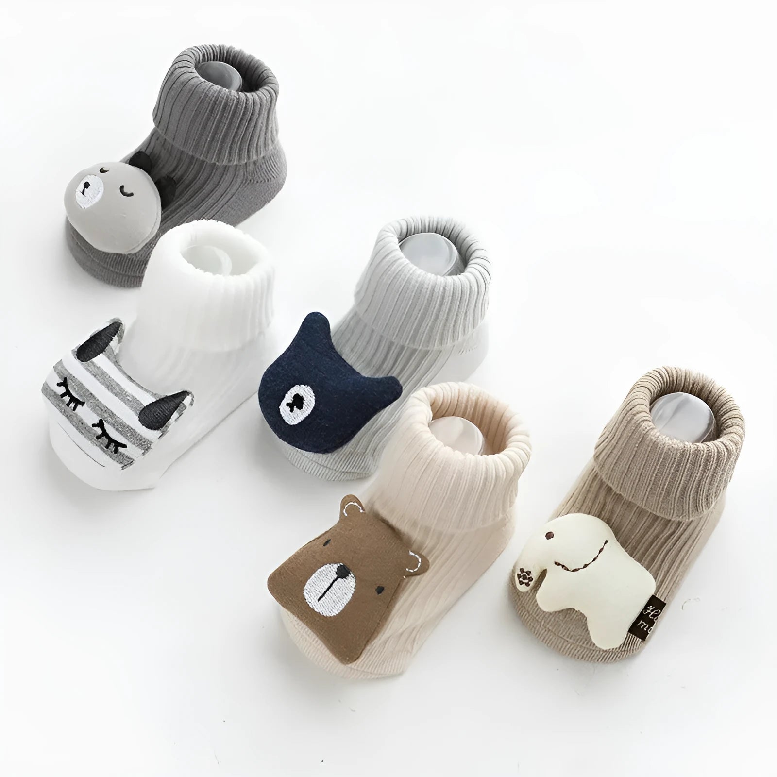 Children's non-slip socks in combed cotton with double needle construction for babies and toddlers
