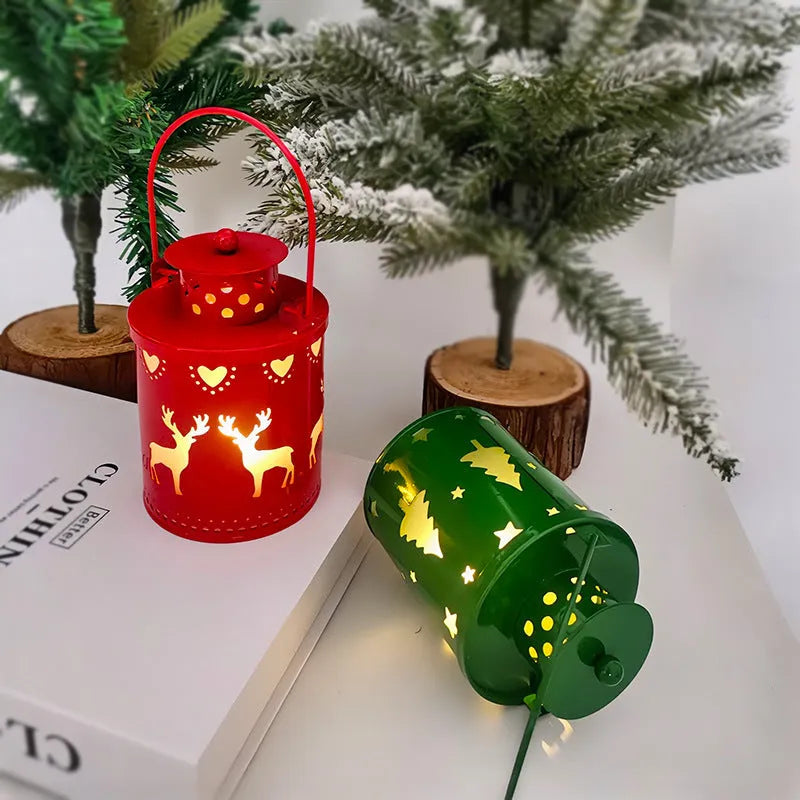 LED Christmas candle lantern with flickering flame effect in wrought iron Nordic style decoration