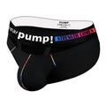 A pair of solid black men's low-rise modal briefs laid flat on a white background.