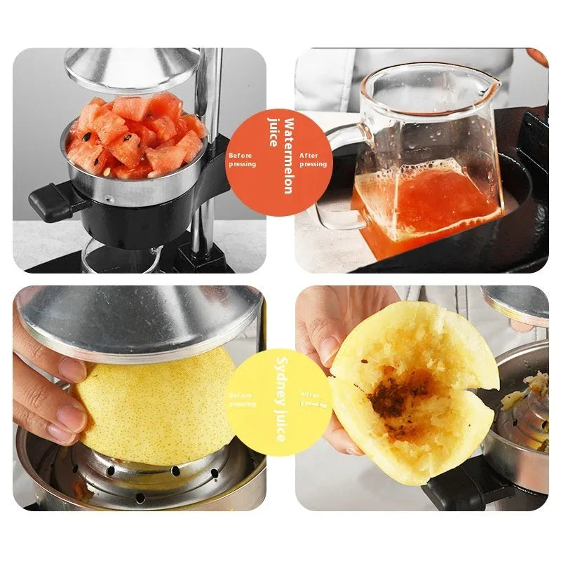 Cast iron manual citrus juicer with stainless steel strainer in black colour