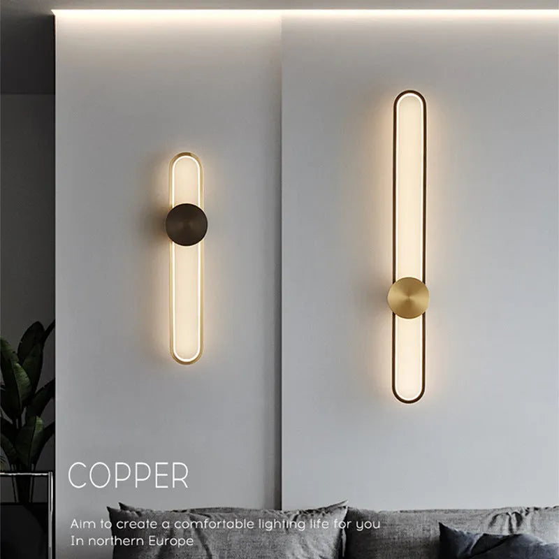 Round modern wall lamp with iron shade in black or gold finish, 60cm diameter.