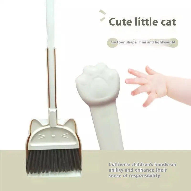 Purple broom and dustpan set with rotating brush holder for household floor cleaning