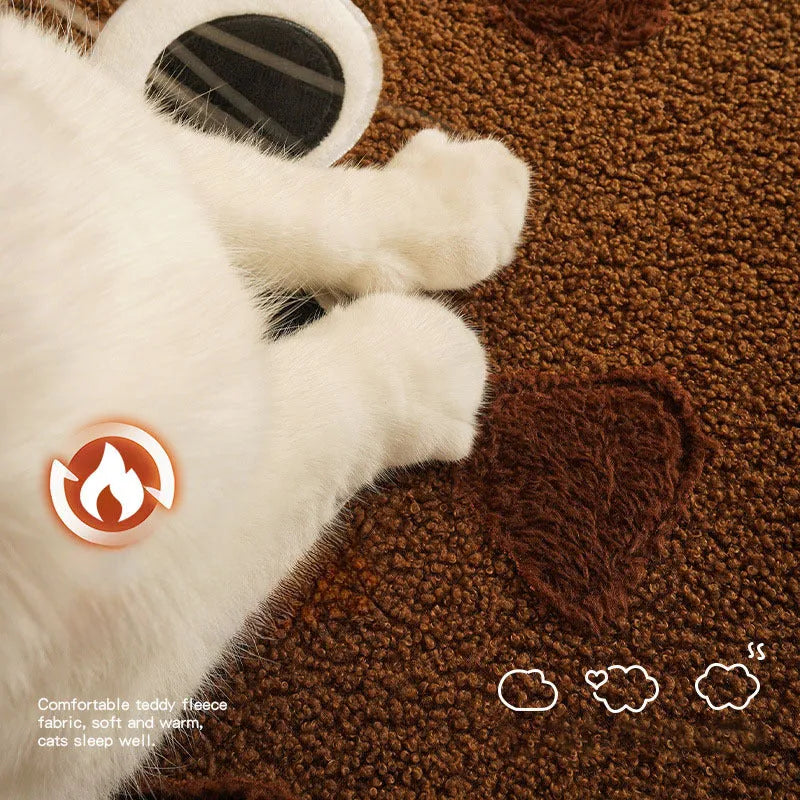 Khaki cookie-shaped enclosed cat bed for winter sleeping