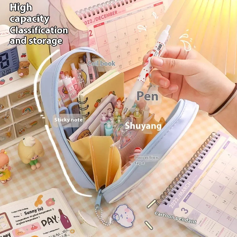 Transparent cartoon pencil case measuring 20cm with South Korea style design