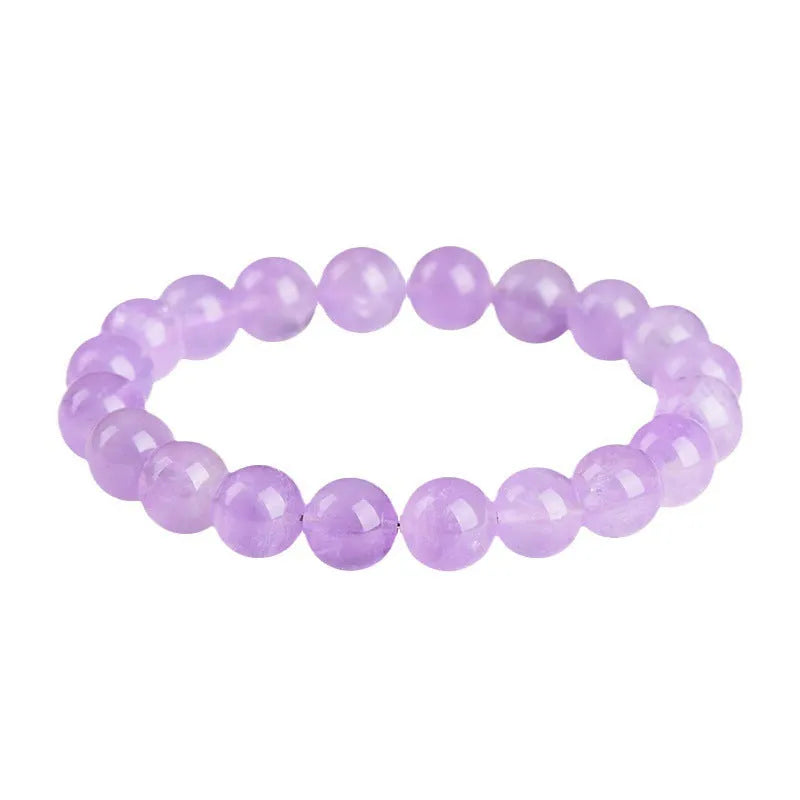 Lavender amethyst crystal bracelet with water ripple design and round beads in light purple colour